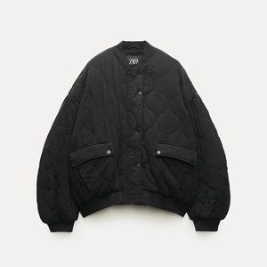 Oversized Black Puffer Bomber Jacket - Zara